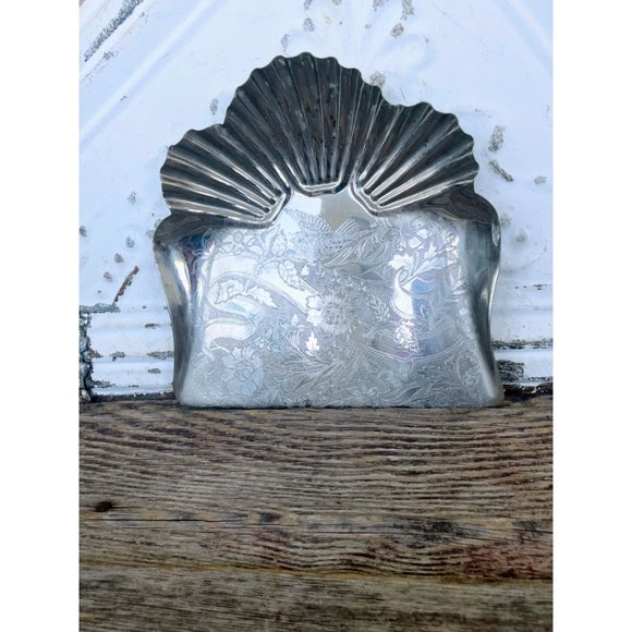 Antique Crumb Pan Tray Clam Shells Etched Bluebird flowers - Picture 1 of 16